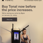 Email from Tonal mentioning the price increase on January 31, 2023.